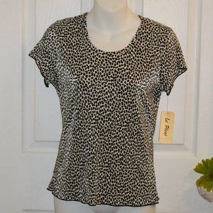 Le PLEAT NWT Sz S Ivory Black & Gray Cheetah Animal Print Top Crinkle Fabric